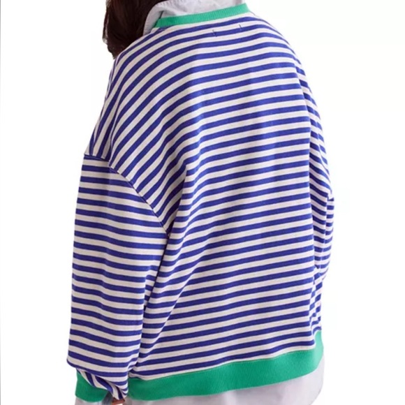 Free People Classic Striped Sweater Crewneck Oversize Baggy Cotton Women XS NWOT - Picture 2 of 13